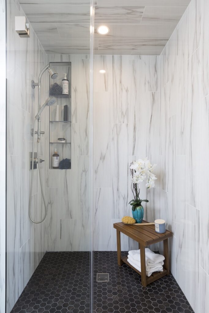 White Marble Bathroom Shower Remodel