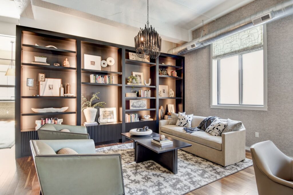 Living Room with Custom Built-In