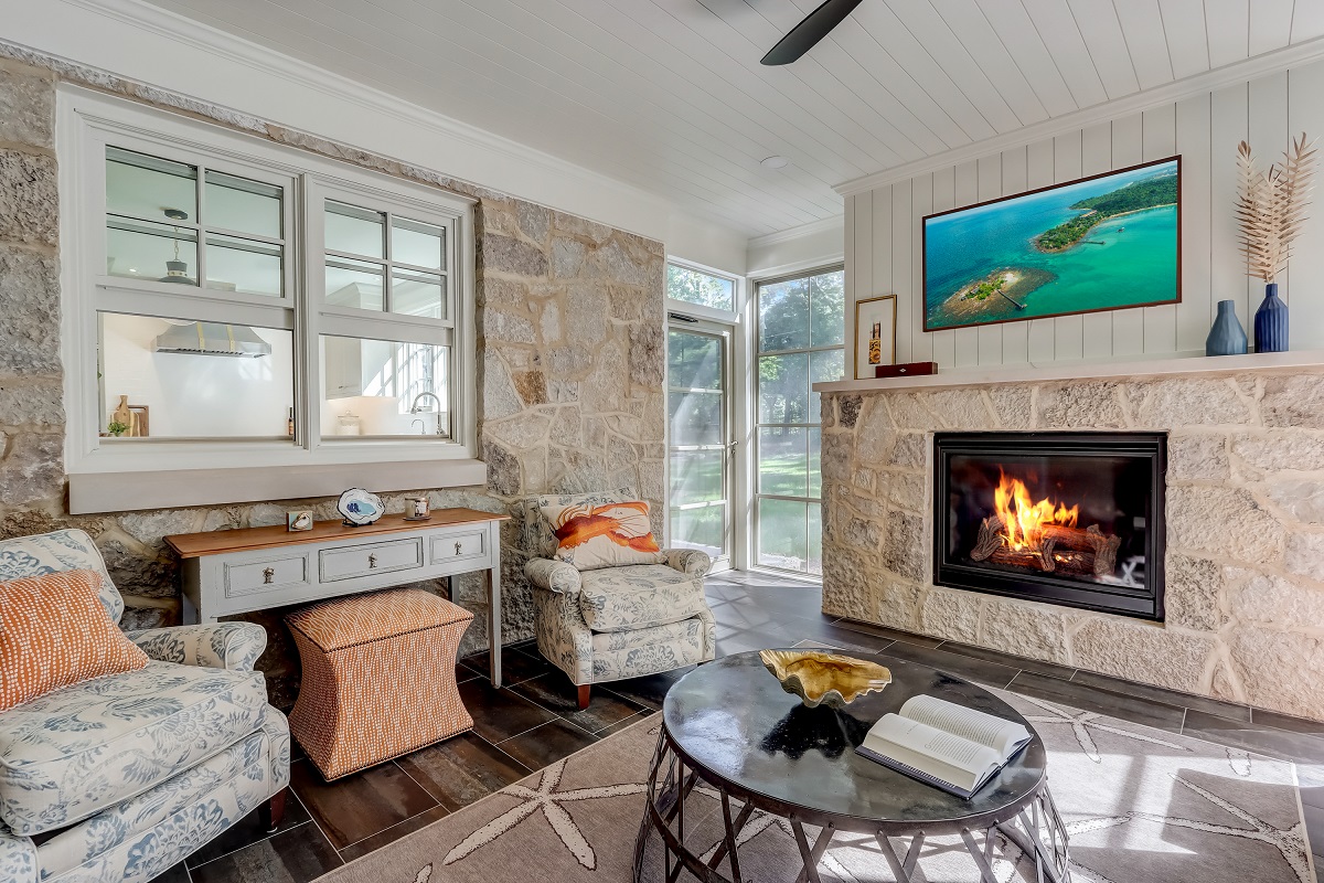 Sun Porch in Elm Grove, WI with Fireplace