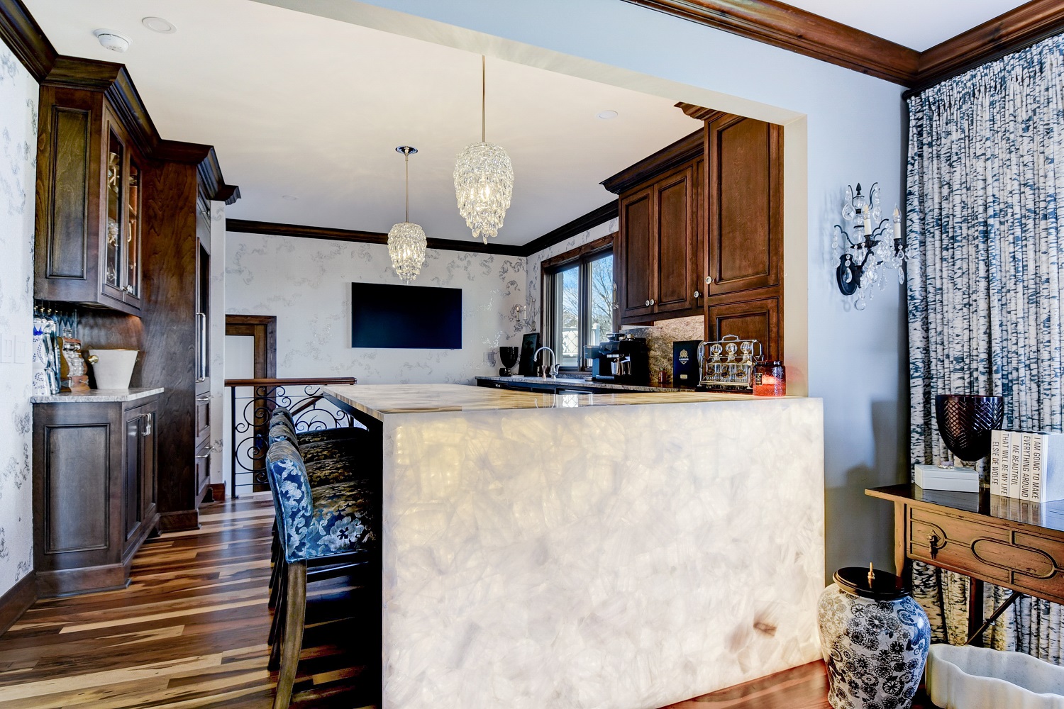 Remodeled Dining Room with Marble Countertops